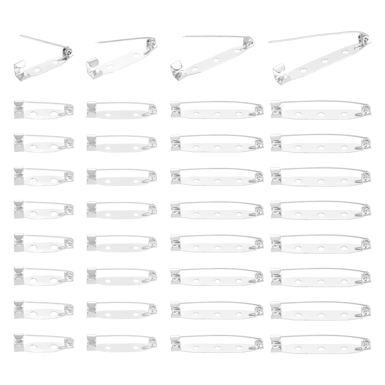 Uxcell 200 Pcs Brooch Pin Backs, Metal Bar Pins Backs Safety Clasp for DIY Crafts Name Tags Badges Corsage Jewelry Making(25/30/35/40mm, Silver)