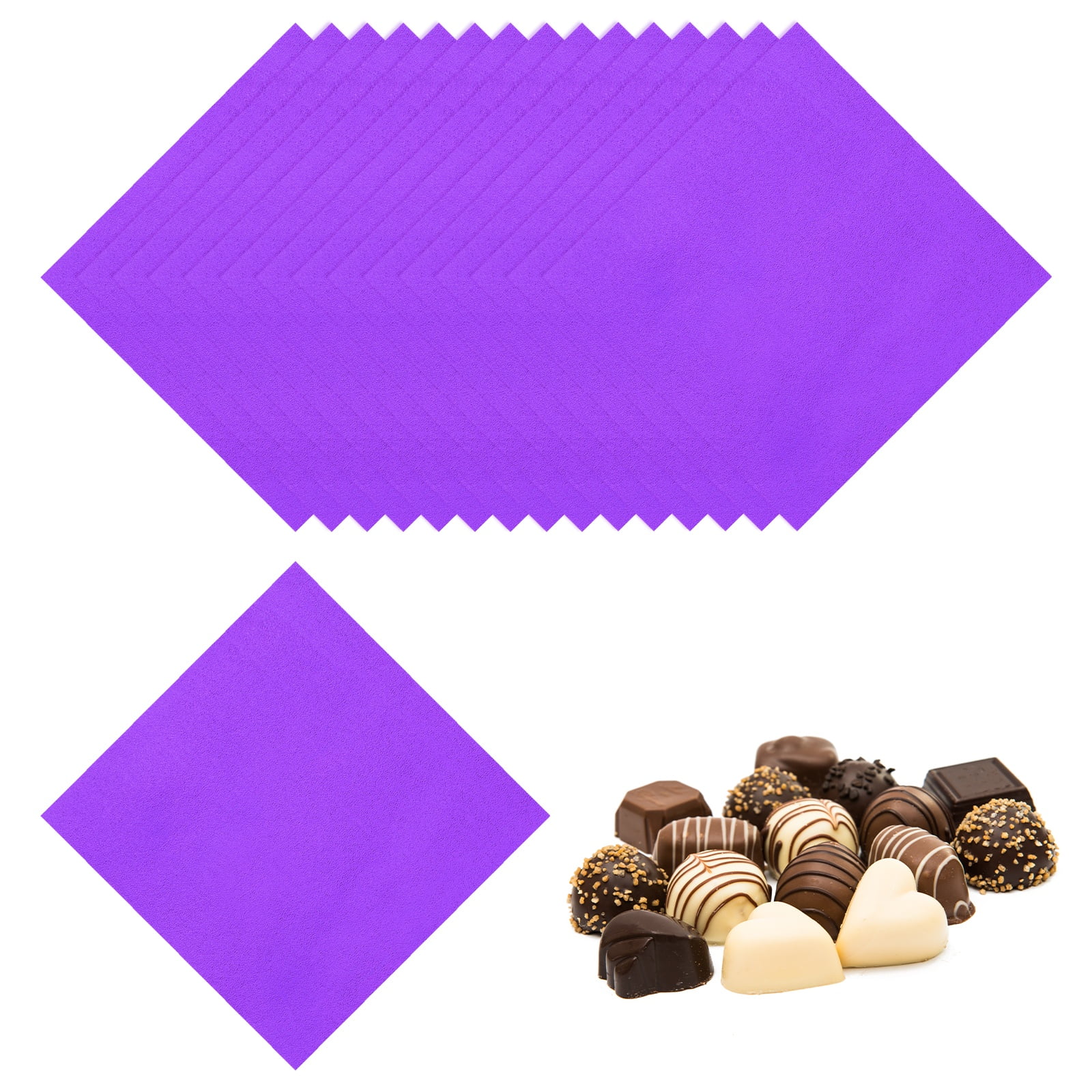 Uxcell 200 Pcs Candy Foil Wrappers, 7.87 x 7.87 Inch Aluminium Foil Chocolate Bar Square Wrappers for Tea Brownies DIY Packaging Wedding Party Decoration, Purple (Orange Peel)