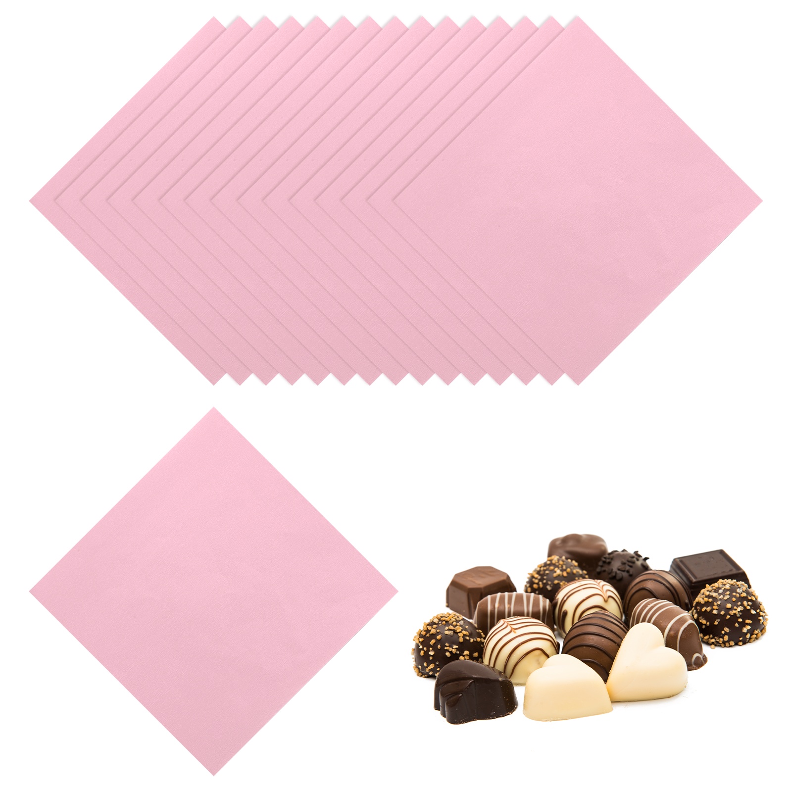 Uxcell 200 Pcs Candy Foil Wrappers, 7.87 x 7.87 Inch Aluminium Foil Chocolate Bar Square Wrappers for Tea Brownies DIY Packaging Wedding Party Decoration, Light Pink