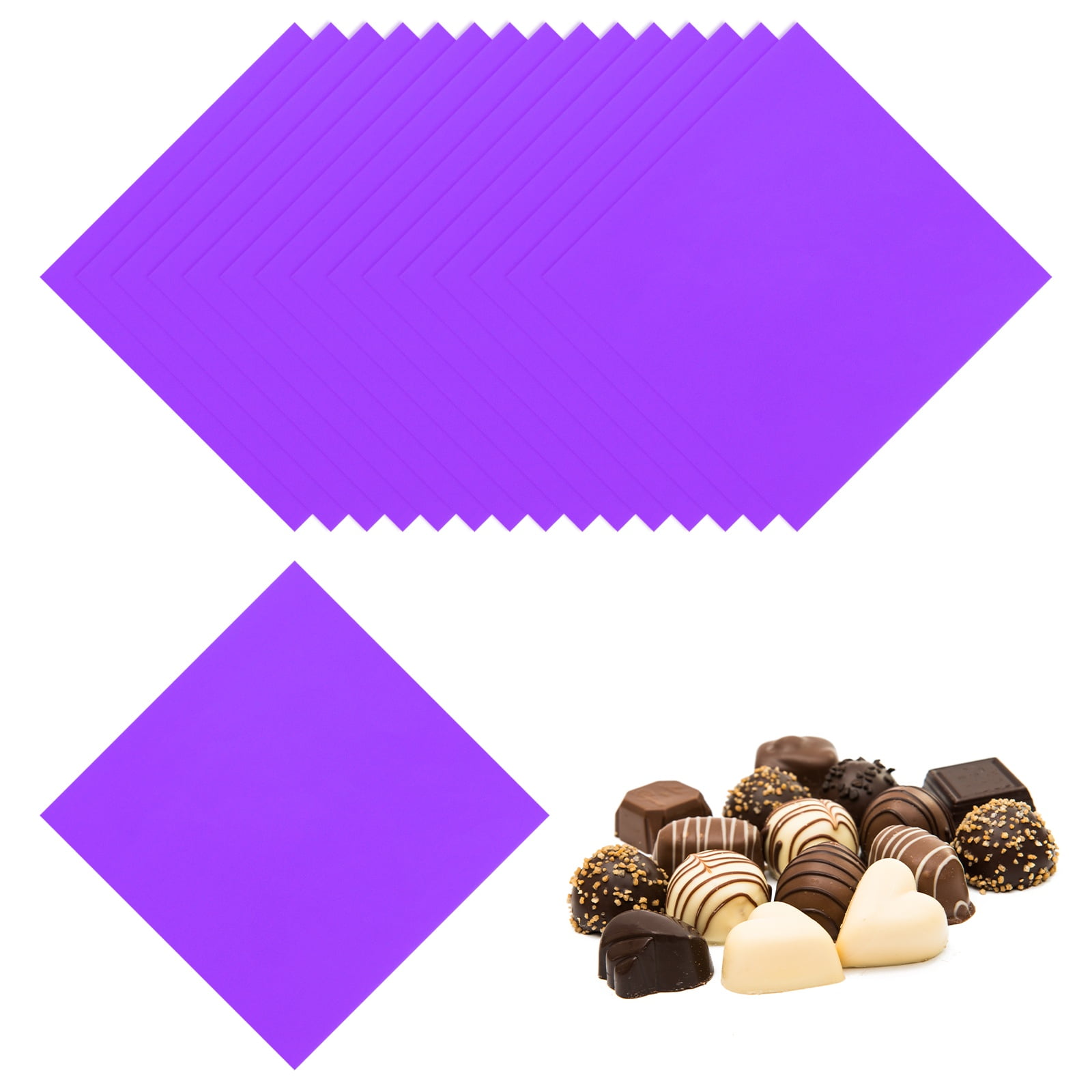 Uxcell 200 Pcs Candy Foil Wrappers, 7.87 x 7.87 Inch Aluminium Foil Chocolate Bar Square Wrappers for Tea Brownies DIY Packaging Wedding Party Decoration, Purple