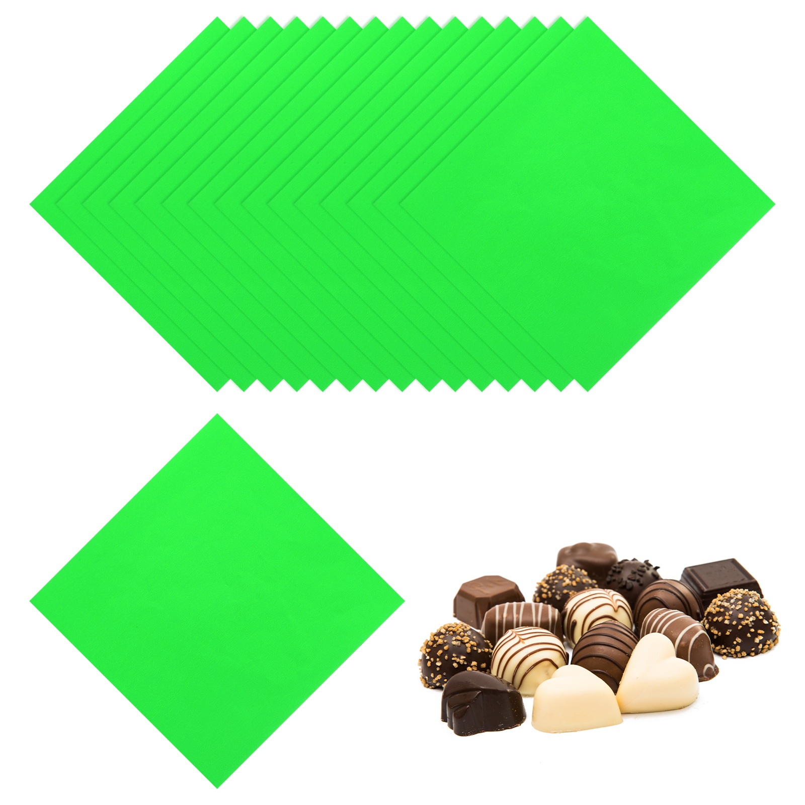Uxcell 200 Pcs Candy Foil Wrappers, 7.87 x 7.87 Inch Aluminium Foil Chocolate Bar Square Wrappers for Tea Brownies DIY Packaging Wedding Party Decoration, Green