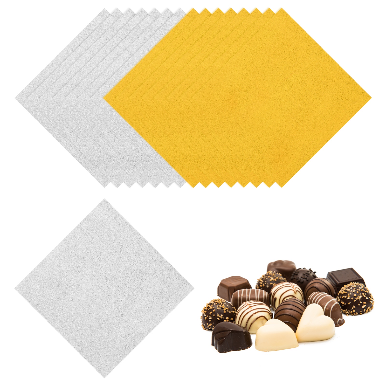 Uxcell 200 Pcs Candy Foil Wrappers, 7.87 x 7.87 Inch Aluminium Foil Chocolate Bar Square Wrappers for Tea Brownies DIY Packaging Wedding Party Decoration, Gold/Silver (Orange Peel)