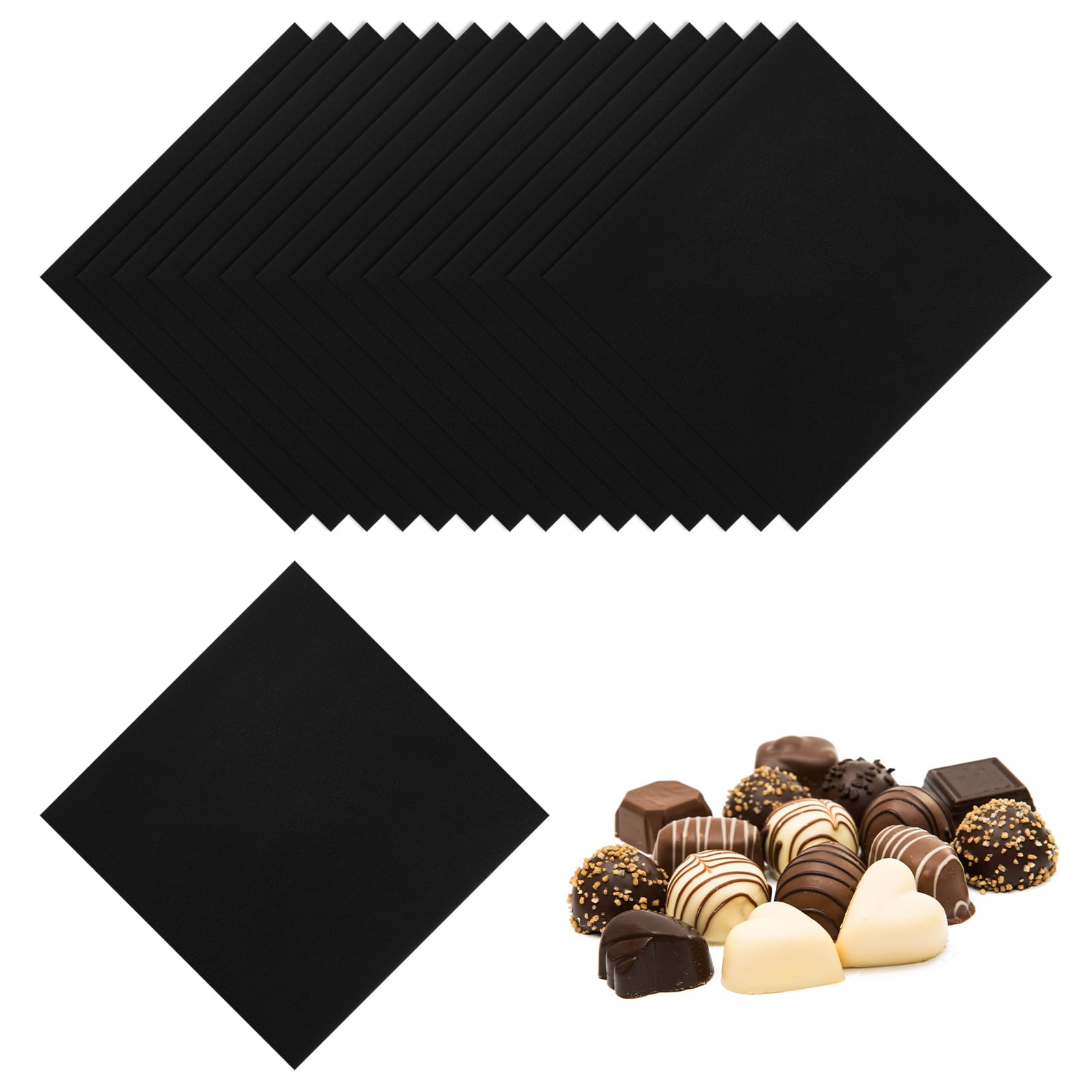 Uxcell 200 Pcs Candy Foil Wrappers, 7.87 x 7.87 Inch Aluminium Foil Chocolate Bar Square Wrappers for Tea Brownies DIY Packaging Wedding Party Decoration, Black