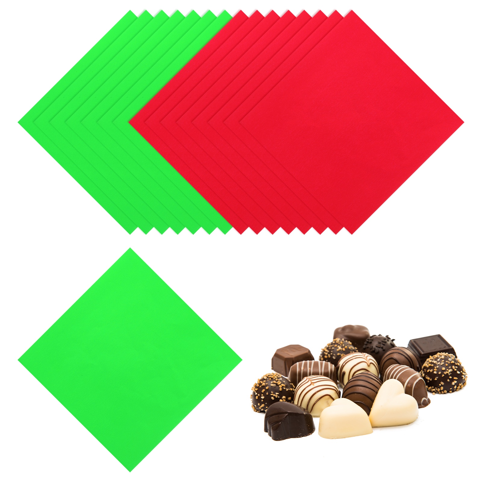 Uxcell 200 Pcs Candy Foil Wrappers, 7.87 x 7.87 Inch Aluminium Foil Chocolate Bar Square Wrappers for Tea Brownies DIY Packaging Wedding Party Decoration, Red/Green