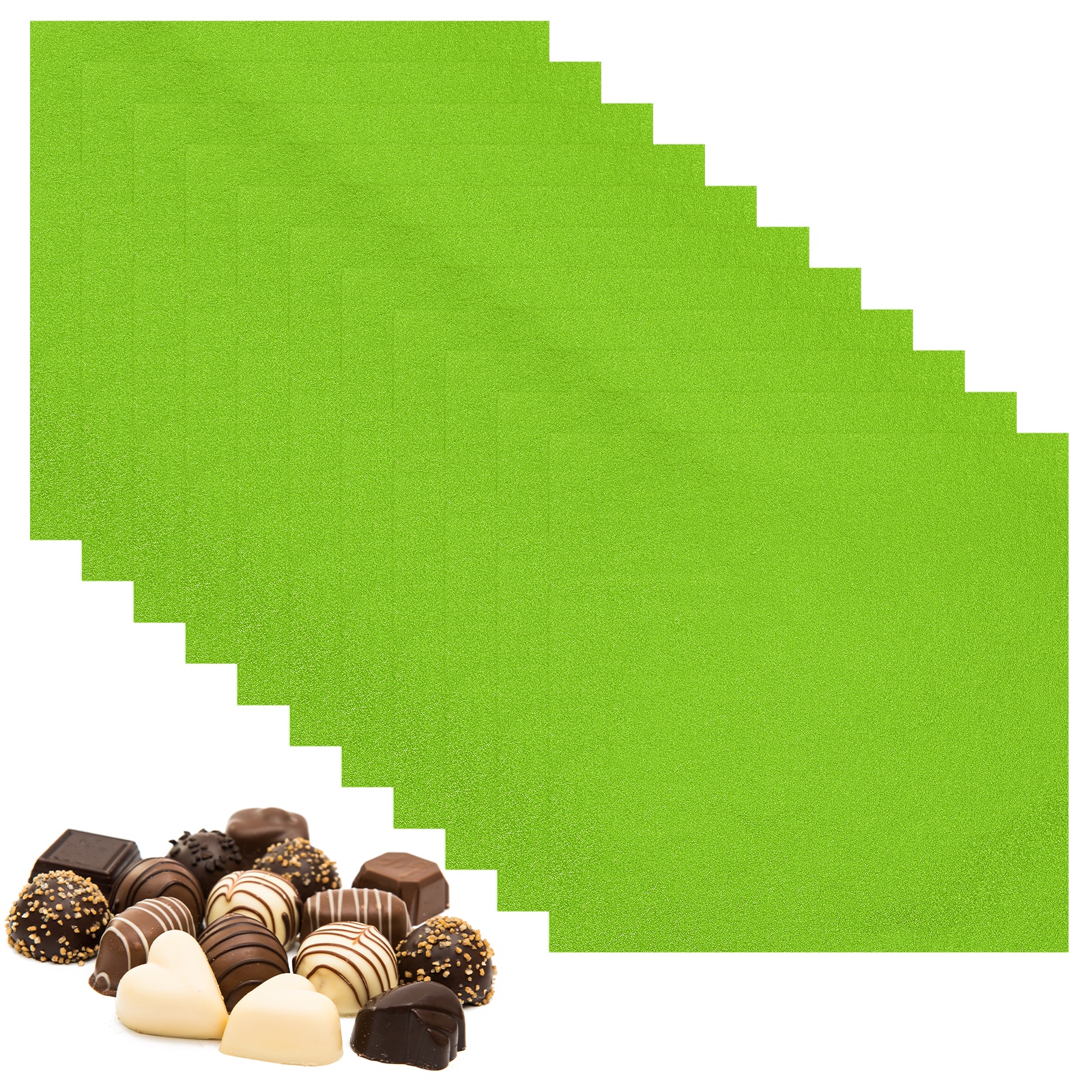 Uxcell 200 Pcs Candy Foil Wrappers, 7.87 x 7.87 Inch Aluminium Foil Chocolate Bar Square Wrappers for Tea Brownies DIY Packaging Wedding Party Decoration, Green (Orange Peel)