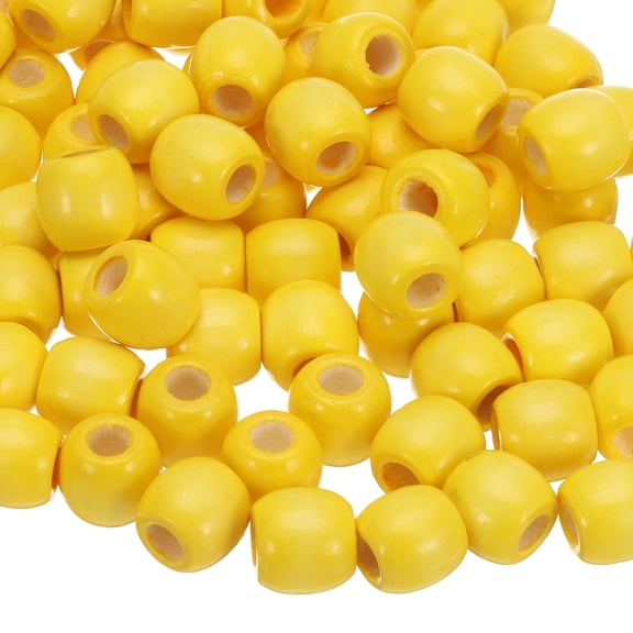 Uxcell 200 Pcs Natural Wooden Beads for Crafts Jewelry, Yellow (16 x 17mm, 7mm Hole)