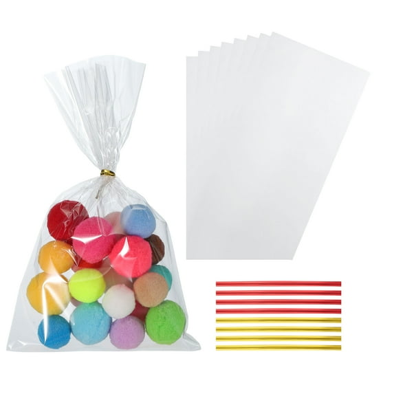Uxcell 200 Pcs Treat Bags 4x10" Candy Gift Bags with Twist Ties Clear