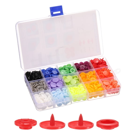 Uxcell 300 Set Plastic Snaps T5 Round Resin No-Sew Button Fasteners Kit Mixed Color