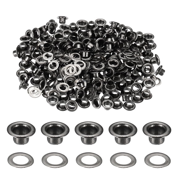 Uxcell 200 Sets Grommets Eyelets 0.14'' Brass Self Backing Eyelets for Tents Tarps Canvas Black