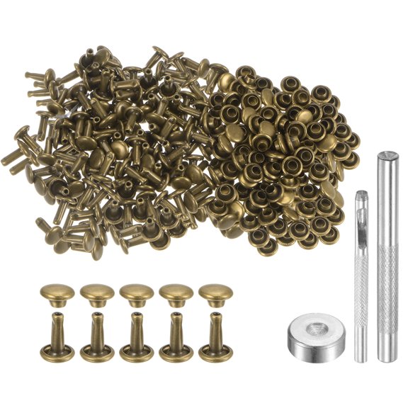 Uxcell 200 Sets Leather Rivets 6mm x 8mm Metal with 3 Setter Tools for DIY, Bronze