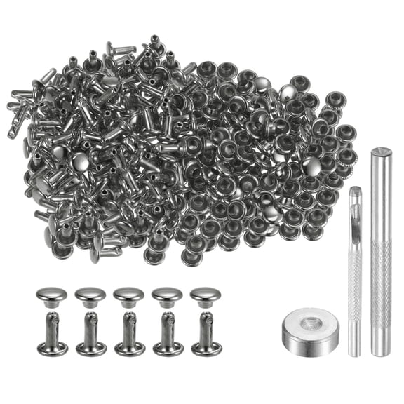 Uxcell 200 Sets Leather Rivets 6mm x 8mm Metal with 3 Setter Tools for DIY, Gunmetal