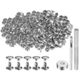 thumbnail image 1 of Uxcell 200 Sets Leather Rivets 8mm x 6mm Metal with 3 Setter Tools for Craft, Silver Tone, 1 of 6