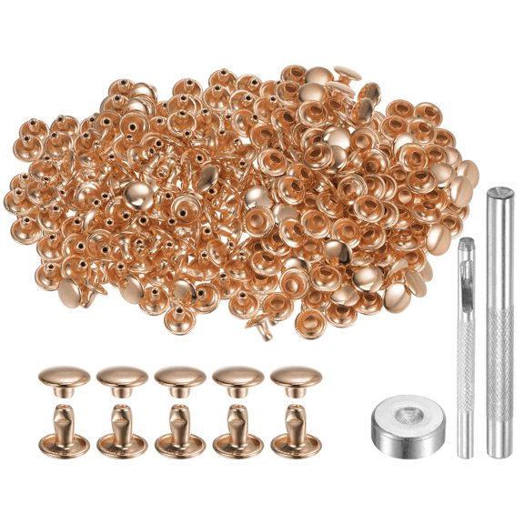 Uxcell 200 Sets Leather Rivets 8mm x 6mm Metal with 3 Setter Tools for Craft, Light Gold Tone