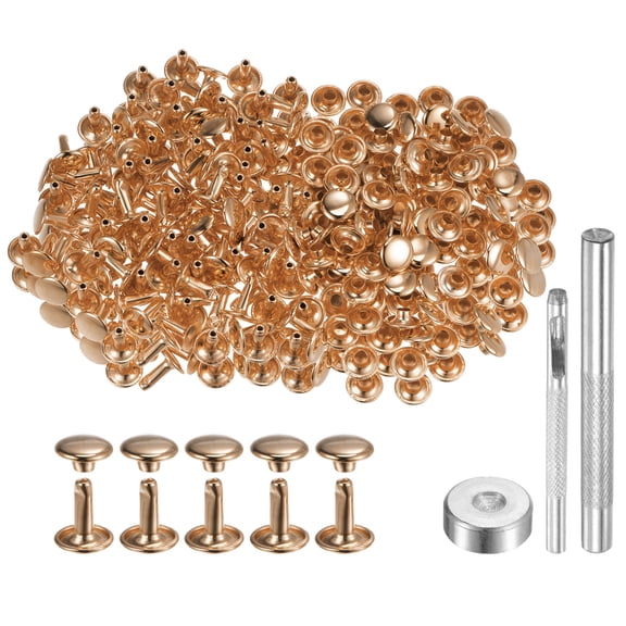 Uxcell 200 Sets Leather Rivets 9mm x 10mm Metal with 3 Setter Tools for Craft, Light Gold Tone