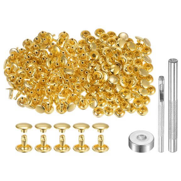 Uxcell 200 Sets Leather Rivets 9mm x 8mm Metal with 3 Setter Tools for Craft, Gold Tone