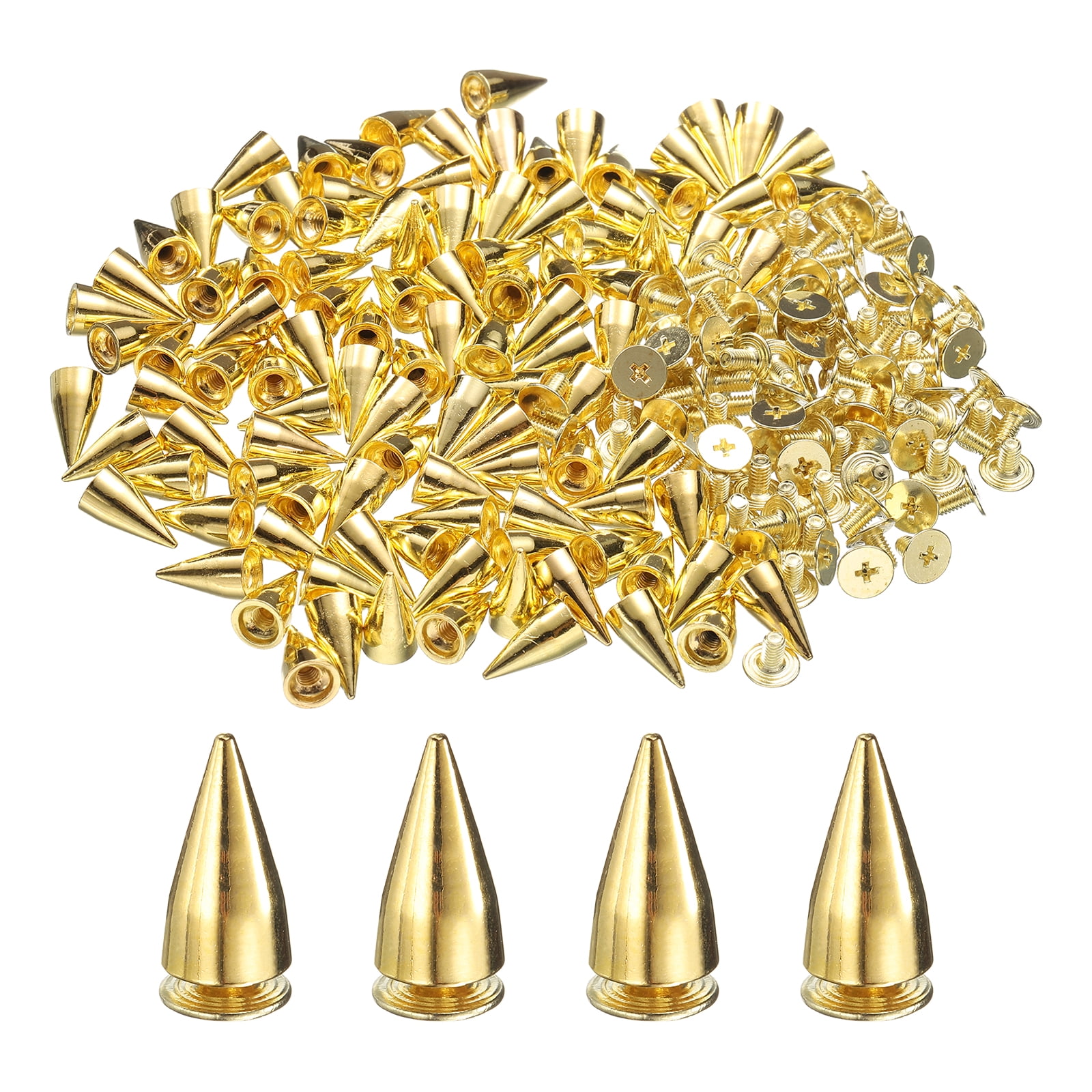 Uxcell 200 Sets Spikes and Studs, 7 x 13mm Cone Spikes Screw Back Studs Rivets, Cone Punk Spikes Rivet for Clothing Belts Bags DIY Leather Crafts, Gold