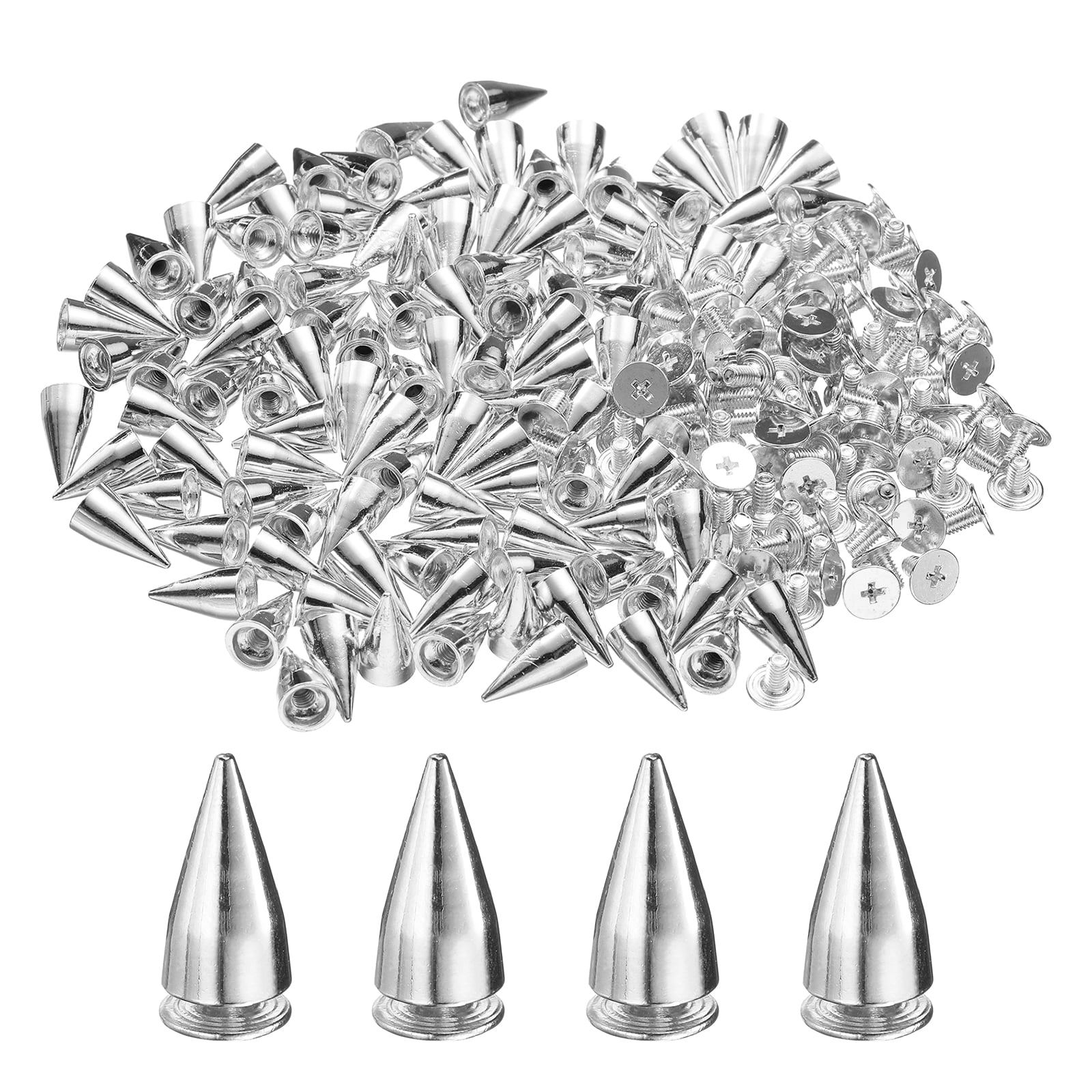 Uxcell 200 Sets Spikes and Studs, 7 x 13mm Cone Spikes Screw Back Studs Rivets, Cone Punk Spikes Rivet for Clothing Belts Bags DIY Leather Crafts, Silver