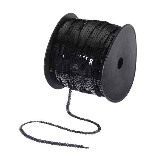 Uxcell 200 Yards x 0.16 Inch Flat Sequin Strip Laser Sequins Fabric Paillette Spangle Sequins Trim Black