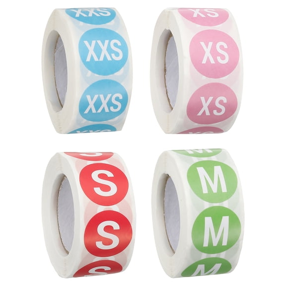Uxcell 2000 Pcs Clothing Size Stickers Labels Rolls 1 Inch Round Self Adhesive Apparel Size Labels Stickers for Clothing T-Shirts Trousers Skirt Home Retail (XXS+XS+S+M, Multicolor)