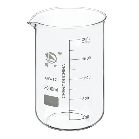 Uxcell 2000ml Low Form Glass Beaker, 3.3 Borosilicate Graduated Lab Measuring Cups