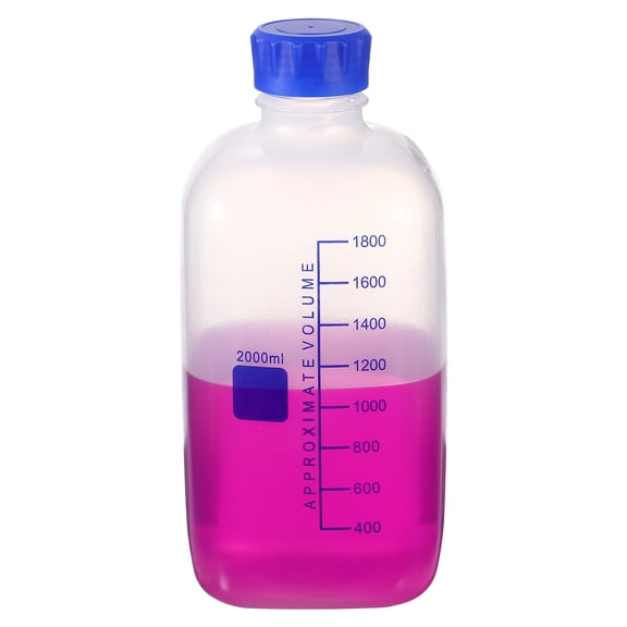 Uxcell 2000ml Thickened Media Storage Bottles,1 Pcs PP Plastic Graduated Bottle with Blue Screw Cap for Lab Water Reagent Liquids, Transparent(Square)
