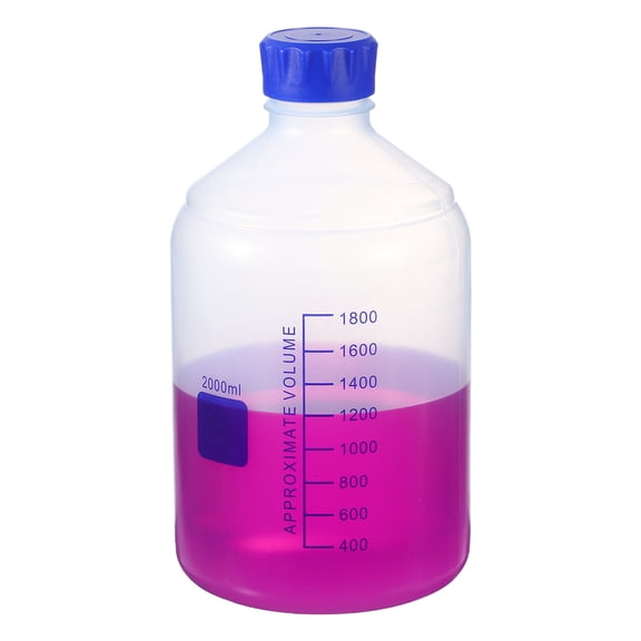Uxcell 2000ml Thickened Media Storage Bottles,1 Pcs PP Plastic Graduated Bottle with Blue Screw Cap for Lab Water Reagent Liquids, Transparent(Round)
