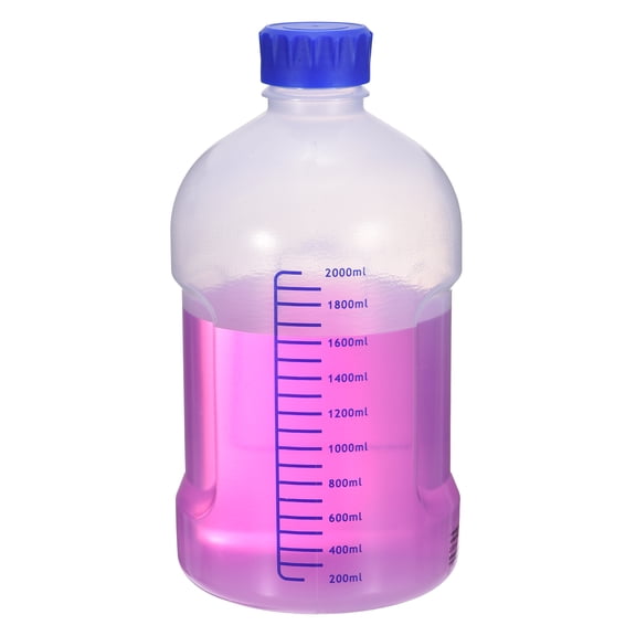 Uxcell 2000ml Thickened Media Storage Bottles, PP Plastic Graduated Reagent Bottle with Blue Screw Cap Leakproof for Lab Water Reagent Liquids, Transparent(Round)