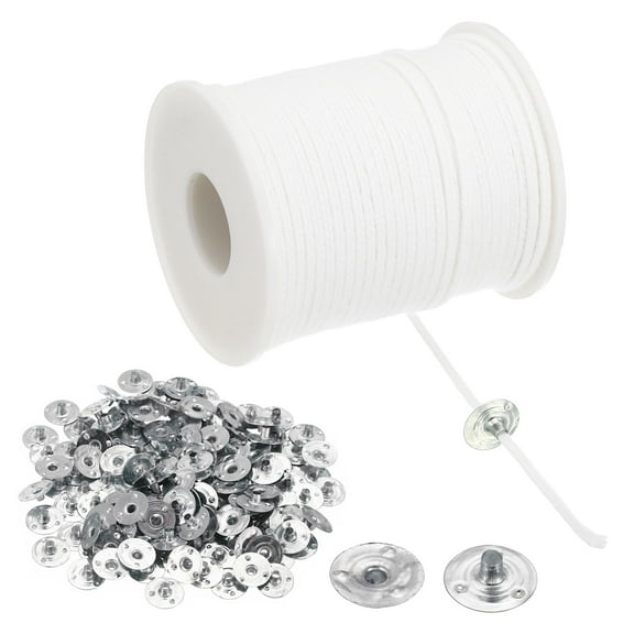 Uxcell 200Ft Braided Candle Wicks, 30 PLY Cotton Candle Wick Spool with Metal Candle Wick Sustainer Tabs