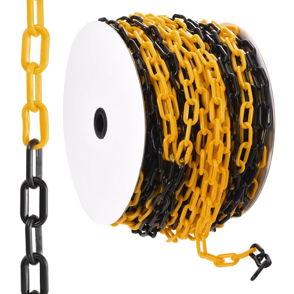 Uxcell 200Ft Plastic Chain Barrier, Safety Link Chain Stanchion, Yellow Black