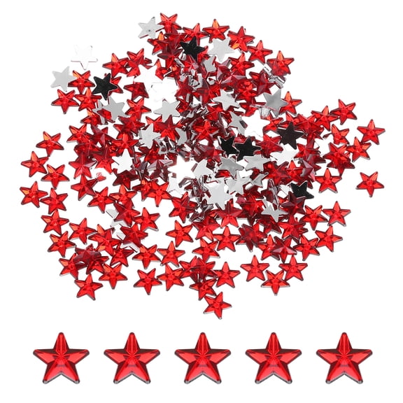 Uxcell 200Pcs Acrylic Star Rhinestone 0.24x0.24" Flat Back Plastic Gems Jewelry Stickers for Craft Dark Red