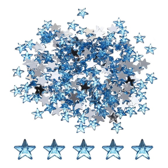 Uxcell 200Pcs Acrylic Star Rhinestone 0.31x0.31" Flat Back Plastic Gems Jewelry Stickers for Craft Water Blue