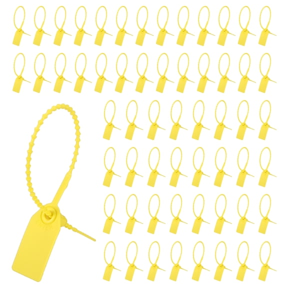Uxcell 200PCS Plastic Tamper Seals (250mm Length, Yellow) Zip Tie Labels Self-Locking Signage Pull Tight Security Tag Seals, for Clothing Anti-theft Logistics Mark Luggage Tag