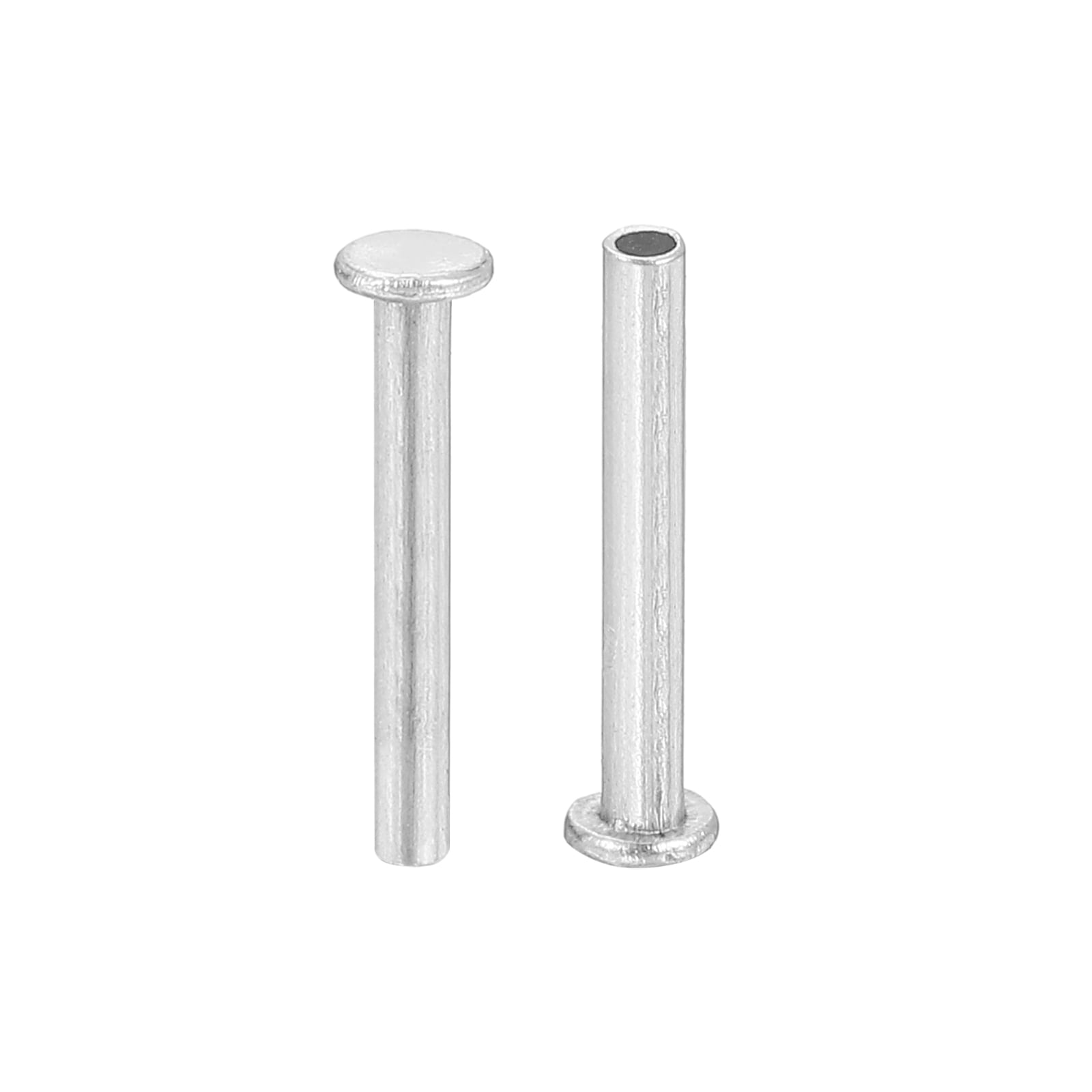 Uxcell 200Pack 2mm x 14mm Aluminum Flat Head Semi Tubular Rivets Silver ...