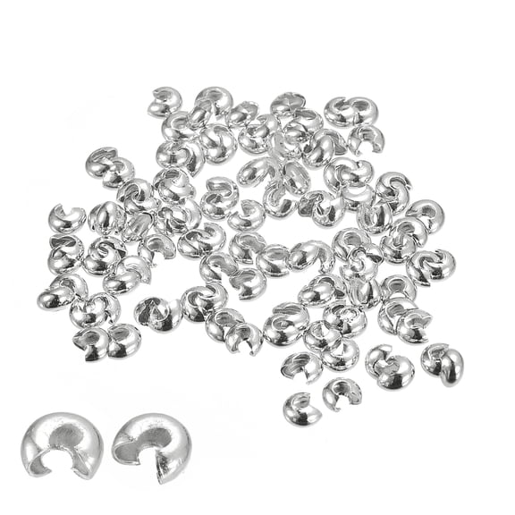 Uxcell 200 Pack 4mm Crimp Beads Covers Round Open Beads End Tips Silver