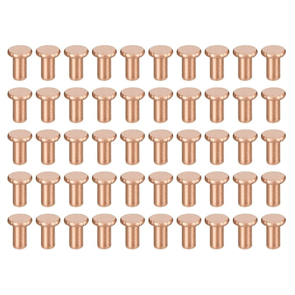 Uxcell 200Pack 5/64" x 5/32" Flat Head Copper Solid Rivets Fasteners Copper Tone