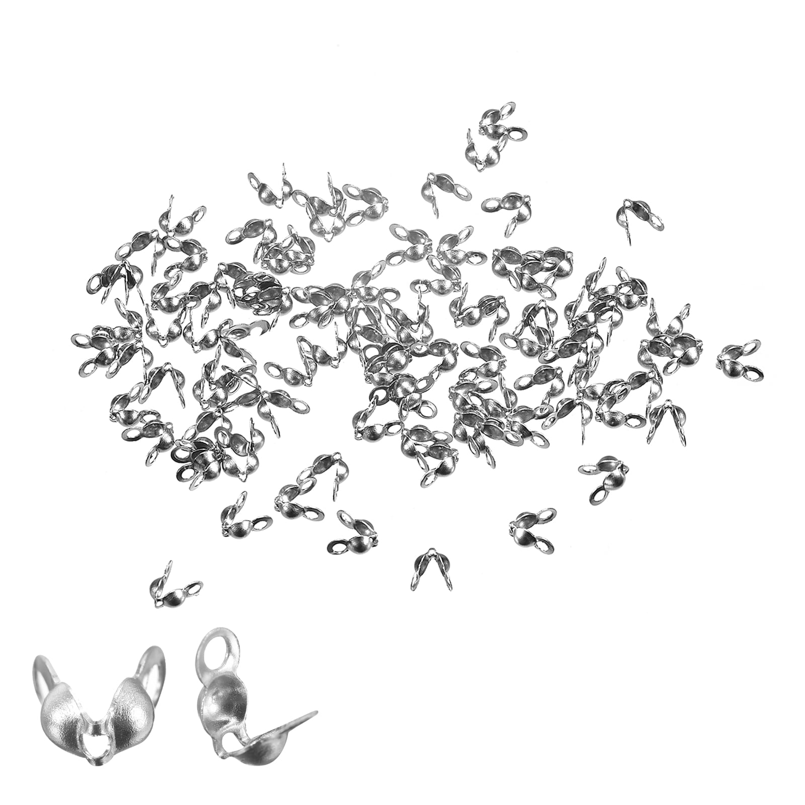 Uxcell 200Pack Metal Open Bead Tips Knot Covers Jewelry Making Calotte