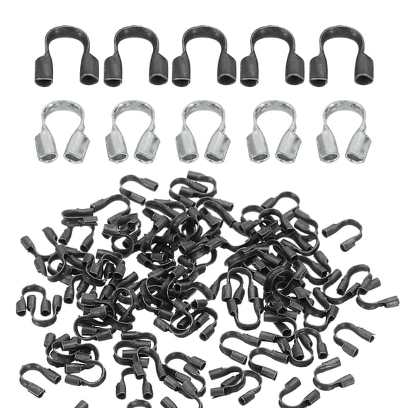 Uxcell 200Pcs 0.7mm Hole U Shape Wire Guard Thread Protector Set, Black, Rhodium Color