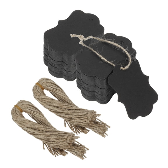 Uxcell 200Pcs Black Price Tags with Twine String Attached, 2.76 x 1.97 Inch Paper Hang Tags Scalloped Gift Tags
