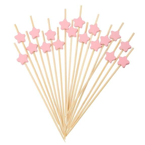 Uxcell 200Pcs Cocktail Picks Star-Shaped Bamboo Toothpicks for Drinks Food Fruit, Pink