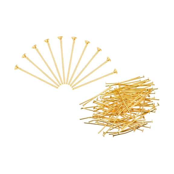 Uxcell 200Pcs Flat Head Pins for Jewelry Making 35mm Brass Flat Head Pins Jewelry Head Pins 20 Gauge Gold