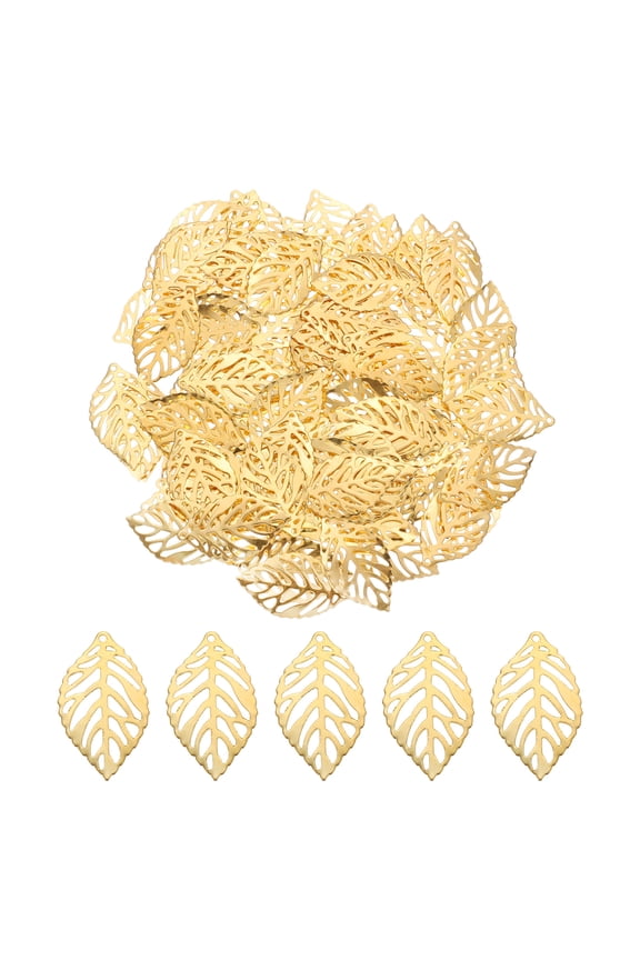 200Pcs Gold Hollow Leaf Ornaments Pendant, Metal Leaves Crafts for DIY Earring