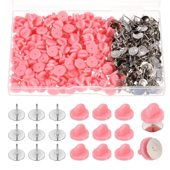 Uxcell 200Pcs Pair Pin Backs Locking Pin Backs for Crafts Pin Keepers Locking Clasp Blank Backing Pin with Storage Case Peach Red