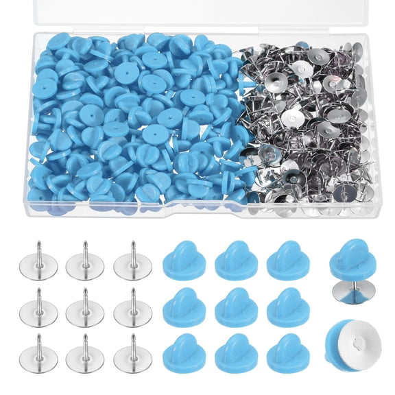 Uxcell 200Pcs Pair Pin Backs Locking Pin Backs for Crafts Pin Keepers Locking Clasp Blank Backing Pin with Storage Case Lake Blue