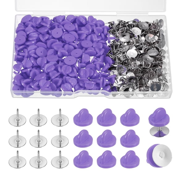 Uxcell 200Pcs Pair Pin Backs Locking Pin Backs for Crafts Pin Keepers Locking Clasp Blank Backing Pin with Storage Case Light Purple