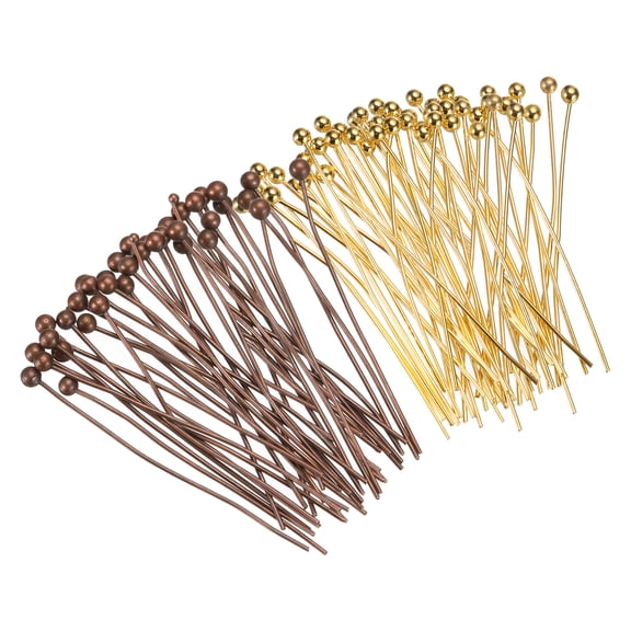 Uxcell 200Pcs Plated Ball Head Pins 24 Gauge 25mm Wire Head Pins Brass Ball Head Pins End Head Pins for Jewelry Making, Purple Bronze and Gold