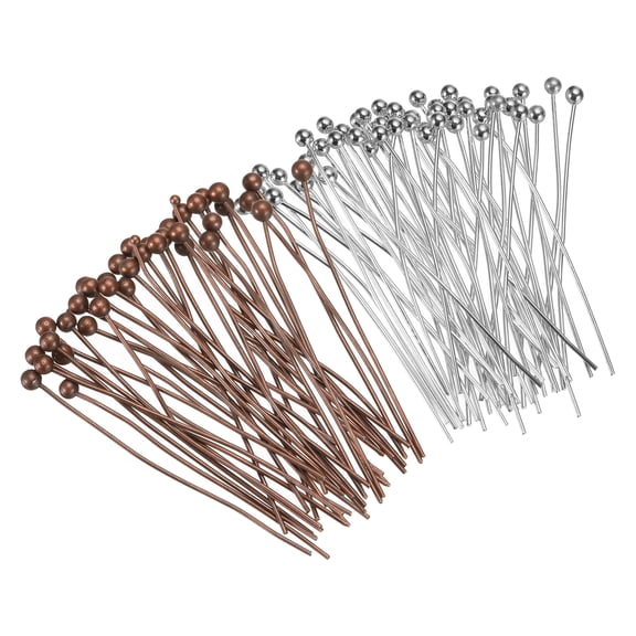 Uxcell 200Pcs Plated Ball Head Pins 24 Gauge 25mm Wire Head Pins Brass Ball Head Pins End Head Pins for Jewelry Making, Silver and Purple Bronze