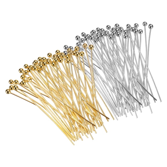 Uxcell 200Pcs Plated Ball Head Pins 24 Gauge 30mm Wire Head Pins Brass Ball Head Pins End Head Pins for Jewelry Making, Silver and Gold