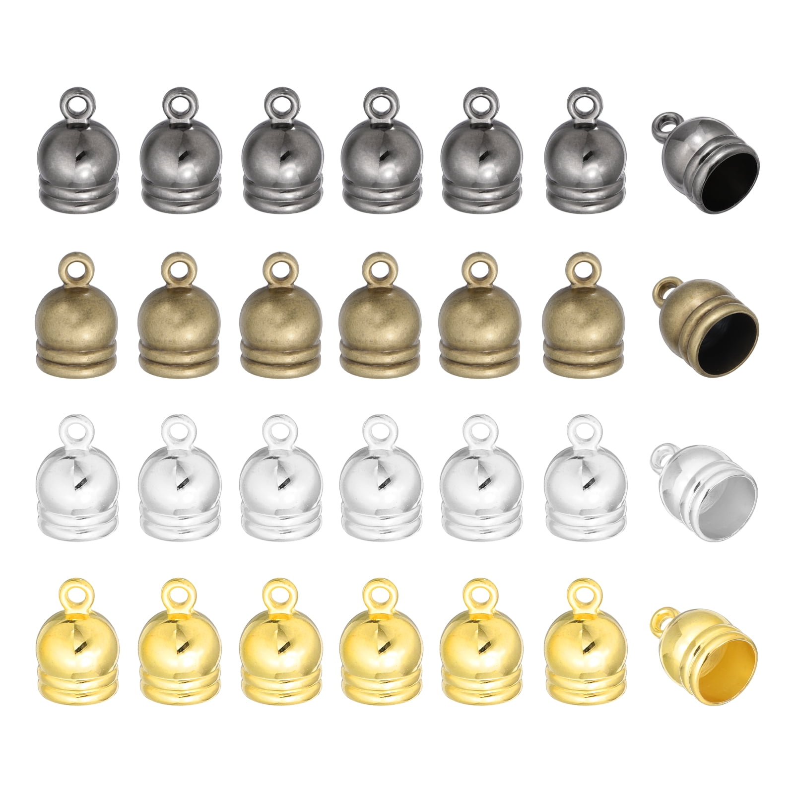 Uxcell 200Pcs Tassel Leather Cords Buckle End Tip Cap, Leather & Metal Cord Ends Suede Fiber Crimps Beads Caps for Jewelry Making DIY Pendant, Gold, White K, Bronze, Smoke-Black (15x21mm)
