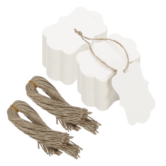 Uxcell 200Pcs White Price Tags with Twine String Attached, 2.76 x 1.97 Inch Paper Hang Tags Scalloped Gift Tags