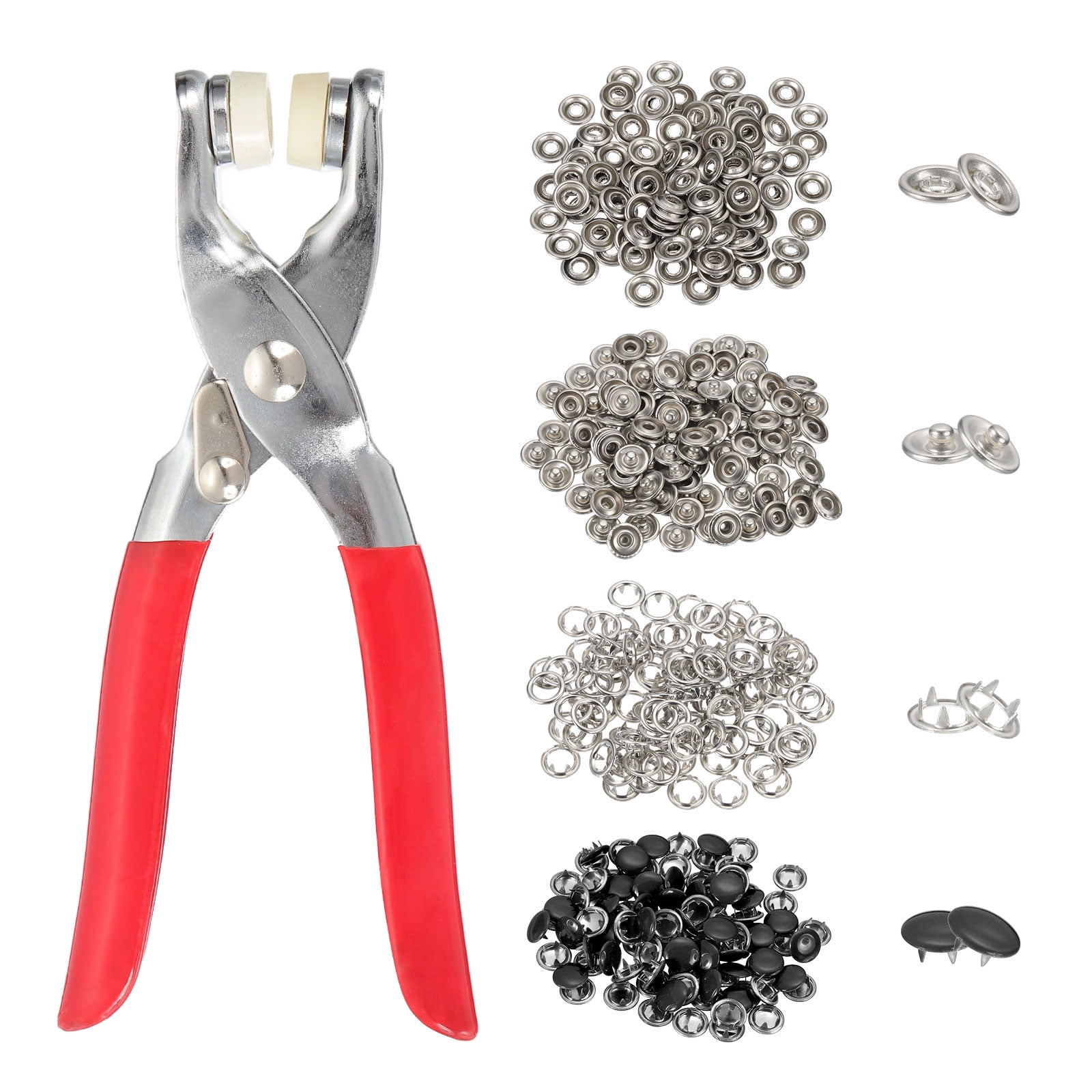 Uxcell 200Set Metal Snap Button Kit 10mm Solid Prong Snap Buttons with Fastener Pliers for Sewing Fabric Leather Clothing Rain Coat Diapers Bibs Crafting, Black